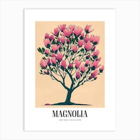 Magnolia Tree Colourful Illustration 4 Poster Art Print