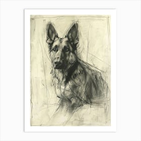 German Shepherd Dog Charcoal Line 3 Art Print