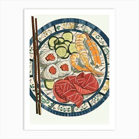 Sushi Platter On A Tiled Background 1 Art Print
