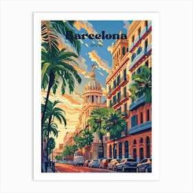 Barcelona Summer Sunset Travel Art Art Print