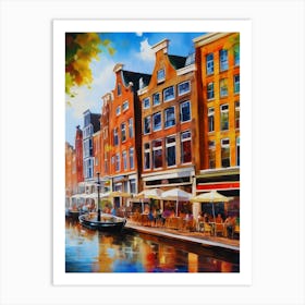 The city of Amsterdam, Netherlands, streets, cafes, passing by, the beauty of summer, oil colors.. Art Print