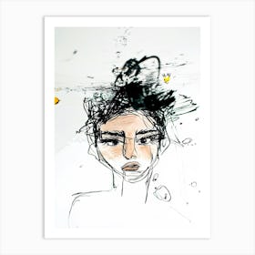 Woman With A Head Full Of Water Art Print