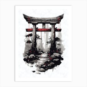 Aesthetic Japanese Shinto Shrine Torii Gate Ink Art Print