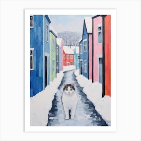 Cat In The Streets Of Reykjavik   Iceland With Snow 3 Art Print