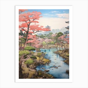 Rikugien Garden In Tokyo, Ukiyo E Drawing 1 Art Print