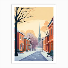 Vintage Winter Travel Illustration Boston Usa Art Print