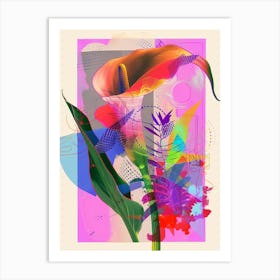 Calla Lily 3 Neon Flower Collage Art Print