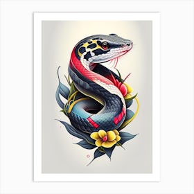 Gray Rat Snake Tattoo Style Art Print