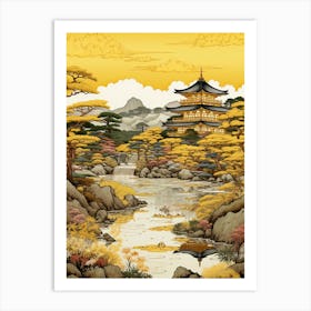 Kinkaku Ji (Golden Pavilion) In Kyoto, Ukiyo E Drawing 1 Art Print