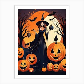 Witch With Pumpkins 2 Art Print