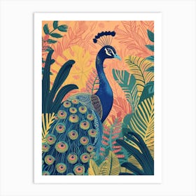 Folky Floral Peacock With The Plants 5 Art Print