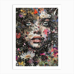 Woman With Flowers On Her Face 2 Art Print