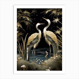 Two Cranes In The Night Art Print