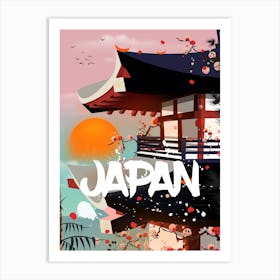 Japan Vintage setting sun travel poster Art Print