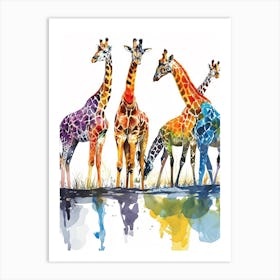 Giraffes Looking Into The Watering Hole 2 Art Print