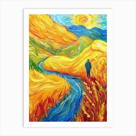 Man Walks Along A River Art Print