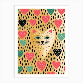 Dotty Linework Leopard As Heart Art Print