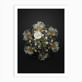 Vintage White Rose of York Fruit Wreath on Wrought Iron Black Art Print