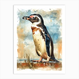 Humboldt Penguin Stewart Island Ulva Island Watercolour Painting 2 Art Print