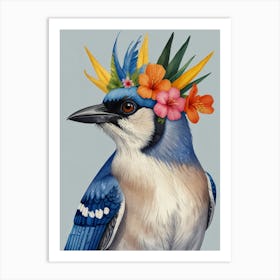 Blue Jay With Flower Crown 1 Art Print