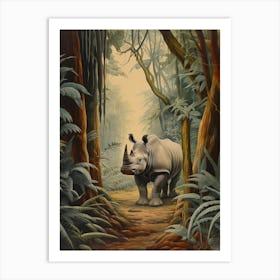 Rhino In The Trees At Dawn 1 Art Print