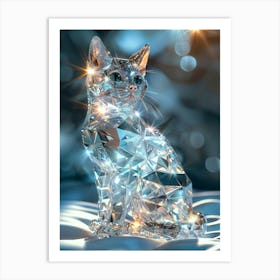 Diamond Cat In Jewelry Fposters, In The Style Of Futuristic Fragmentation, Backlight, Daz3d, Uhd Image, Silver, Jean Metzinger, Icepunk 8k 1 Poster