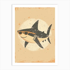 Shark In Sunglasses Minimalist Beige Art Print