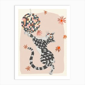 Disco Cat Print Whimsical Cat Disco Ball Funky Dopamine Art Print