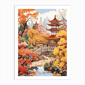 Yuyuan Garden, China In Autumn Fall Illustration 1 Art Print