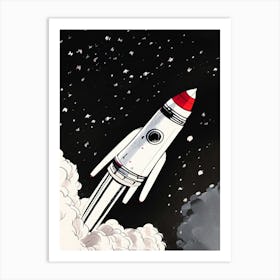 Rocket Space Stars Night Clouds Nature Spaceship Astronaut Sky Blast Off Launch Technology Art Print