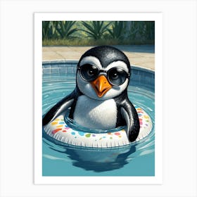 Penguin In The Pool 1 Art Print