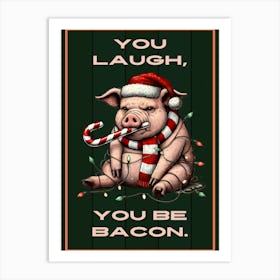 Christmas Annoyed Pig in Lights Art Print