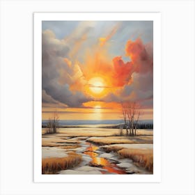 Sunset Over A Stream Art Print