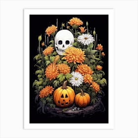 Cute Bedsheet Ghost, Botanical Halloween Watercolour 1 Art Print