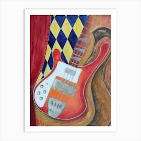 Wall Art With Red Bass Guitar Vibrant Expressions Art Print