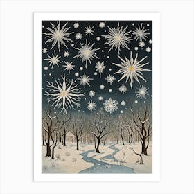 Snowfall At Night Art Print