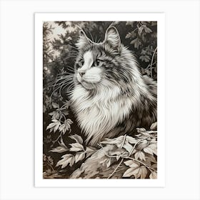 Norwegian Forest Cat Relief Illustration 4 Art Print