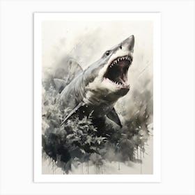 Shark, Japanese Brush Painting, Ukiyo E, Minimal 2 Art Print