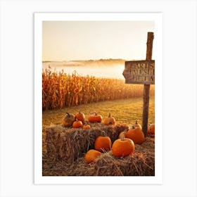 Autumn Harvest Celebration Pumpkins And Gourds Of Various Sizes Nestled In A Straw Bale Mound Flan (4) Art Print