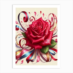 Red Rose With Ribbons 3 Art Print