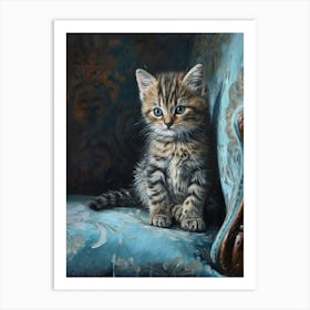 Cat Sat On A Blue Throne Rococo Inspired 1 Art Print