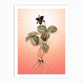Trillium Rhomboideum Vintage Botanical in Peach Fuzz Hishi Diamond Pattern n.0146 Art Print