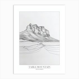 Table Mountain South Africa Line Drawing 3 Poster Art Print
