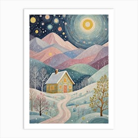 Whimsical Winter Cabin Art Print