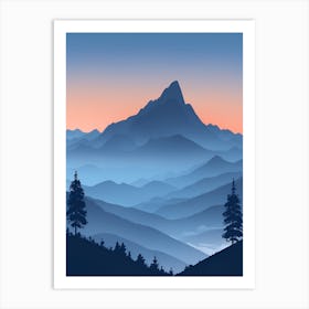 Misty Mountains Vertical Composition In Blue Tone 90 Art Print