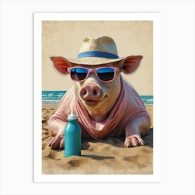 Pig On The Beach Canvas Print Art Print