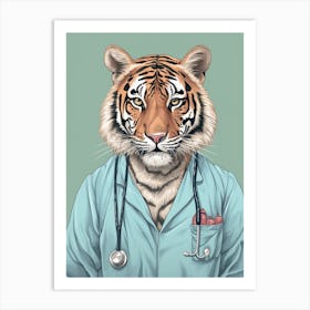 Tiger Illustrations Wearing Scrubs 1 Art Print