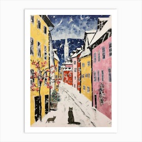 Cat In The Streets Of Salzburg   Austria With Snow 2 Art Print