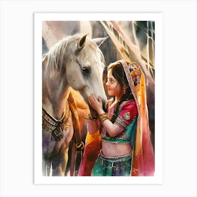 Little Indian Girl With Horse Art Print