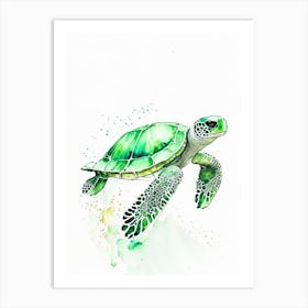 Green Sea Turtle (Chelonia Mydas), Sea Turtle Minimalist Watercolour 1 Art Print